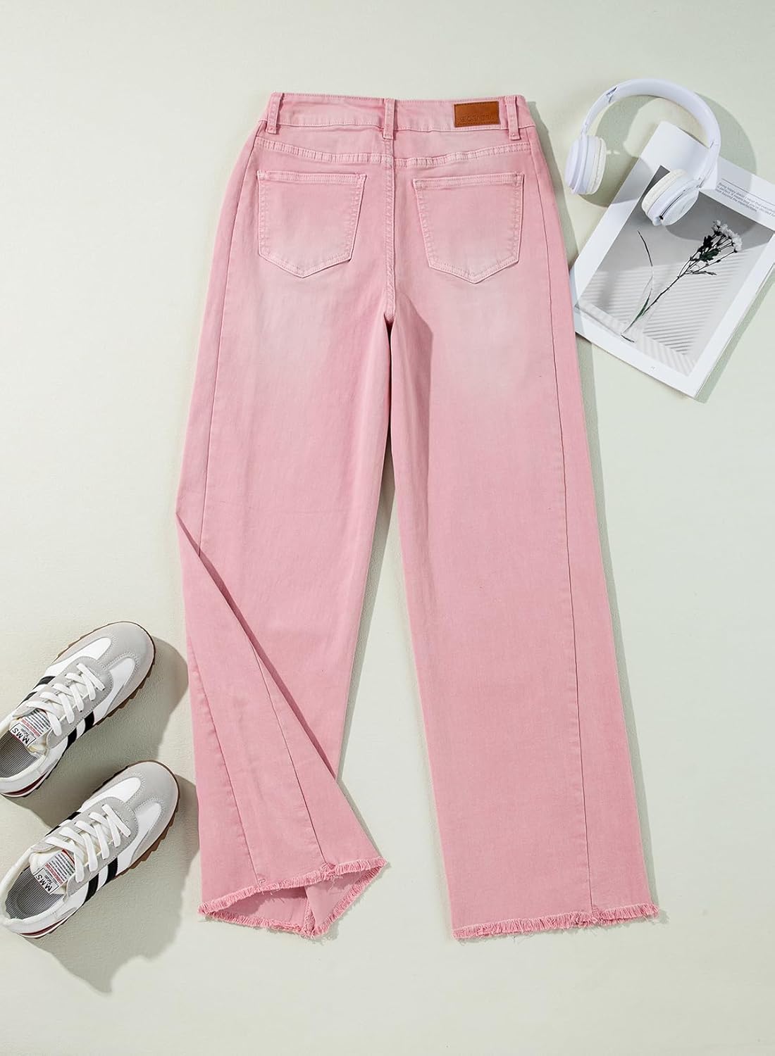 Sidefeel Women's Wide Leg Jeans High Waisted Stretchy Raw Hem Zimbaplatinum Denim Pants thumbnail