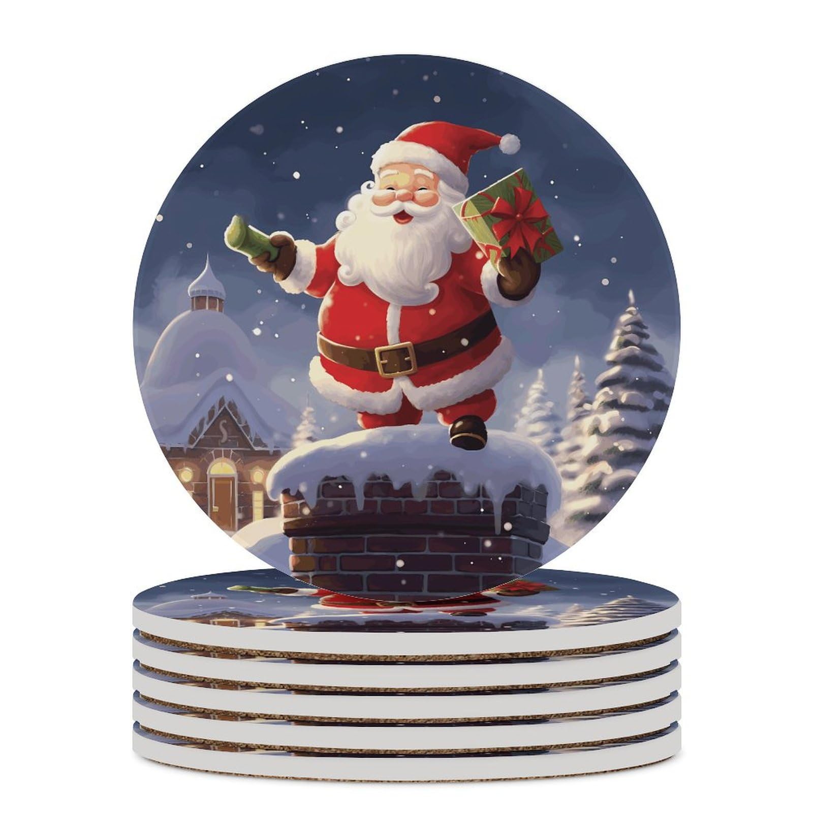 Dessous de verre céramique liège Père Noël : set de 6 protections de table festives