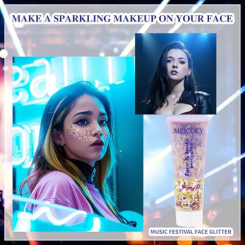 Miniatura 83 de MEICOLY Purpurina para cabello infantil, maquillaje de Halloween con purpurina brillante, lentejuelas de sirena para rostro y cuerpo, purpurina