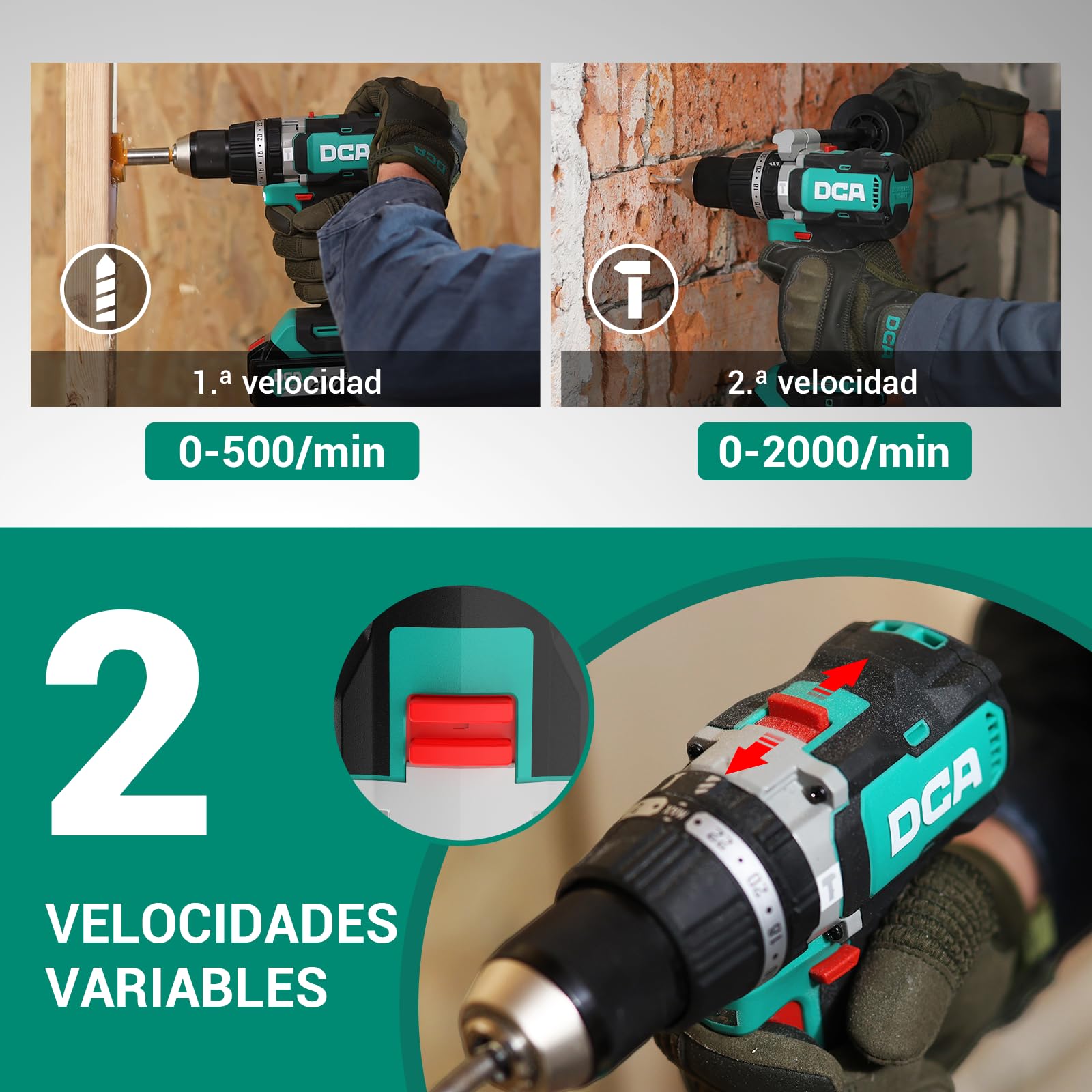 DCA Trapano Avvitatore A Percussione Brushless 20 V, 120 Nm, Mandrino Metallo 13 mm, Frizione 24+1+1, 32000 Colpi/min, Con Batterie 4,0 Ah Per Mattoni, Metallo E Legno