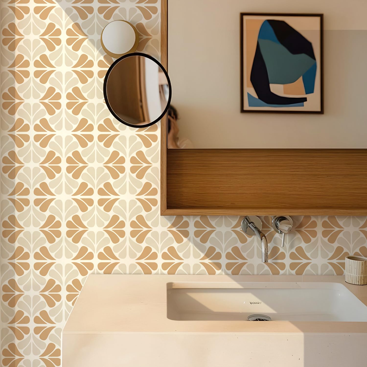 Alwayspon 25PcsX20cm/8inch Tile Sticker, Caramel Beige Self Adhesive Stick on Tiles Transfer Sticker for Bathroom Kitchen, Splashback for Cooker, Peel and Stick Adhesive Vinyl Wall Tiles Sticker