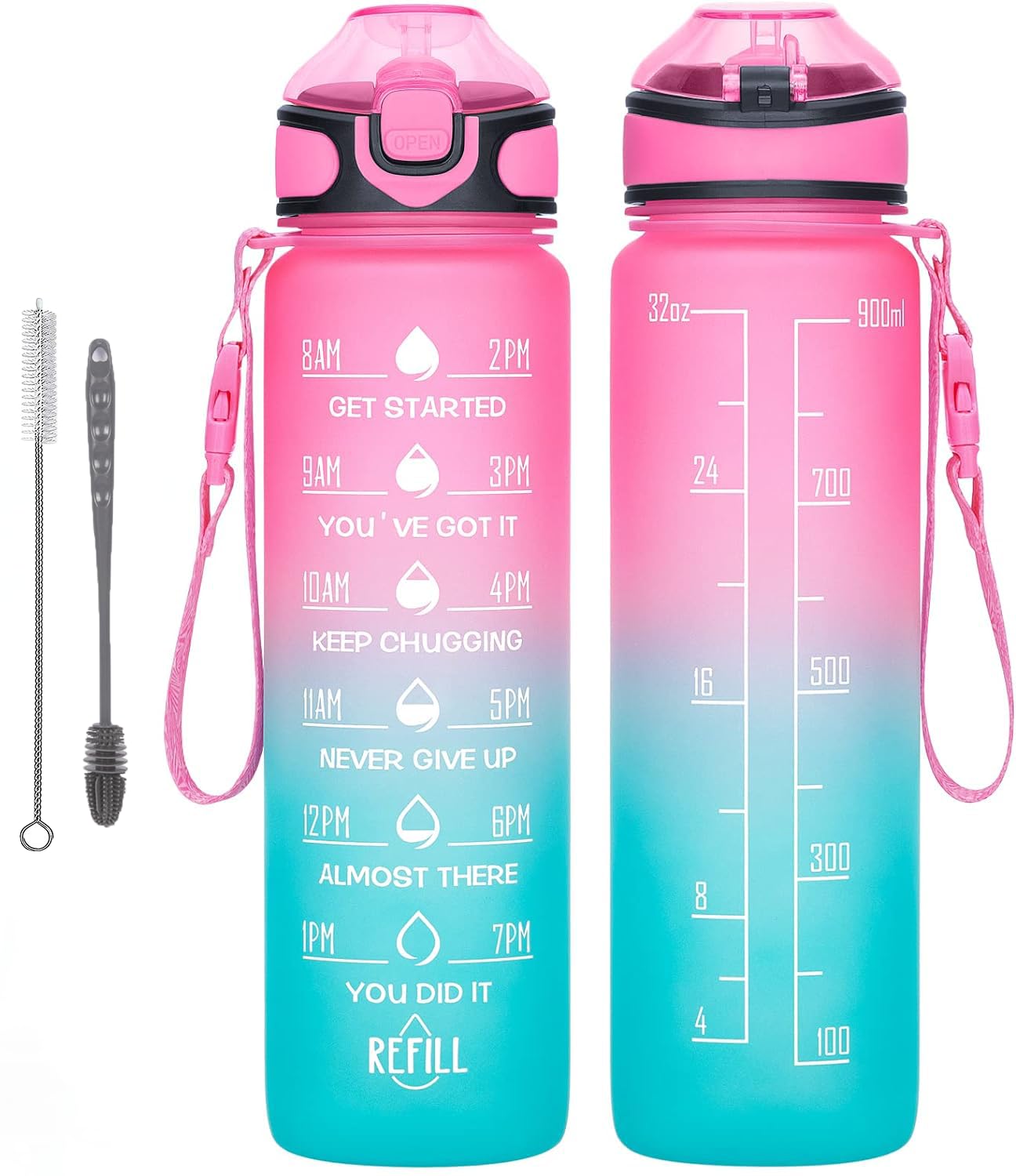 1000ML/32oz Large Water Bottles, JOZUTTOW Motivational Water Bottle with Time Marker & Straw, Leakproof & BPA Free, Drinking Sports Water Bottle for Fitness, Gym, Outdoor Enthusiasts (Pastel green)