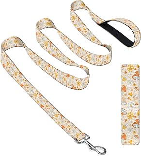 Dog Leash with Neoprene Handle, Dog Training Leash, 6FT Cute Durable Polyester Dog Leashes for Medium & Large Dogs Walking Cute Yellow Mushroom