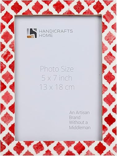 Handicrafts Home Marco de fotos de damasco árabe inspirado en el arte marroquí, marcos vintage para decoración de pared, 5 x 7 pulgadas, color rojo