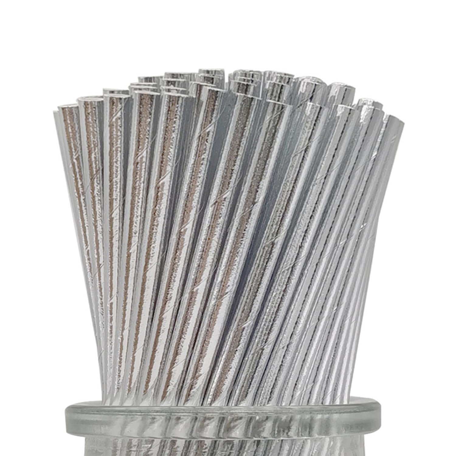 Metallic Silver Paper Drinking Straws, Box of 100 Disposable Solid Silver Party Coctail Straws for Wedding Birthday Decoration, 197 x 6mm