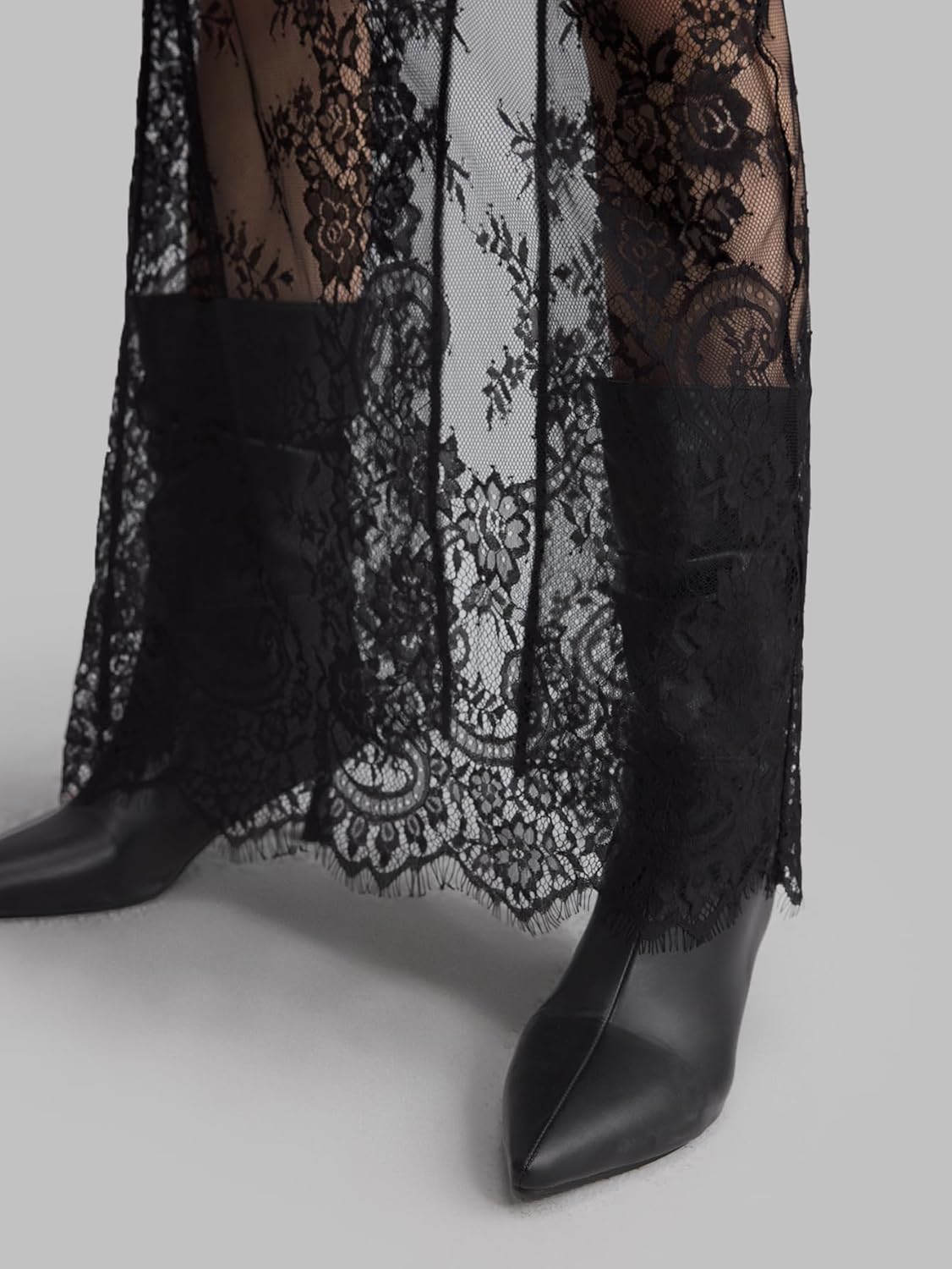 Verdusa Women's Lace Sheer Split Long Skirt Floral A Line Elastic Waist No Pants Skirts - Image 6