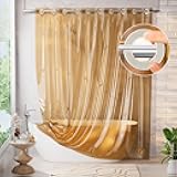 AmazerBath No Hook Shower Curtain and Liner 3-in-1, 8G Luxury Heavy Duty Clear Orange No Hook Shower Curtain Liner, 72x75 Cute EVA Bathroom Weighted Plastic Shower Curtain with 3 Heavyweight Stones