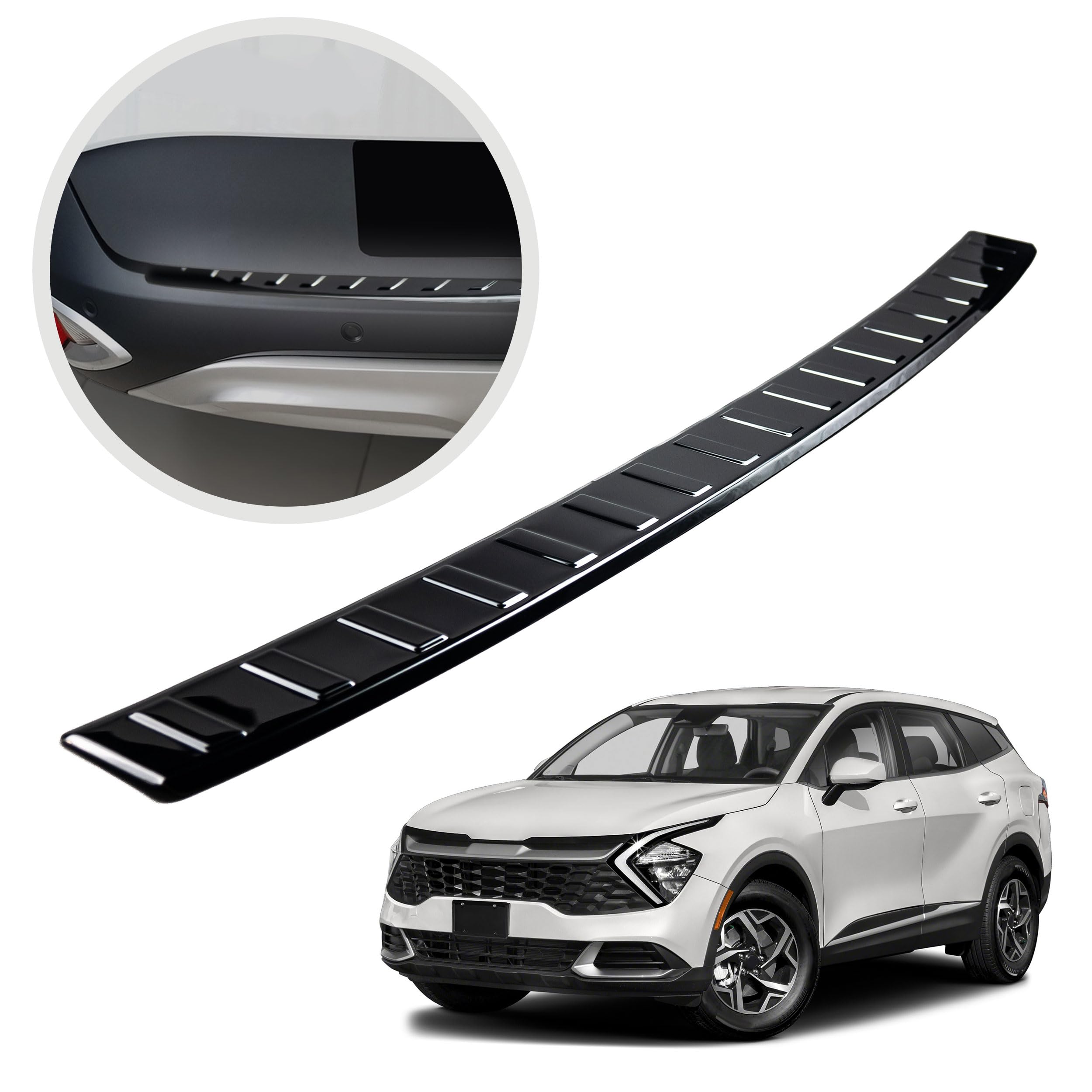 CHROMEMASTER | Ladekantenschutz Stoßstangenschutz | Kompatibel mit Kia Sportage V ab Bj. 2022 | Edelstahl/Dunkles Chrom | Lackschutzleiste Sichert den Heckstoßfänger vor Kratzern