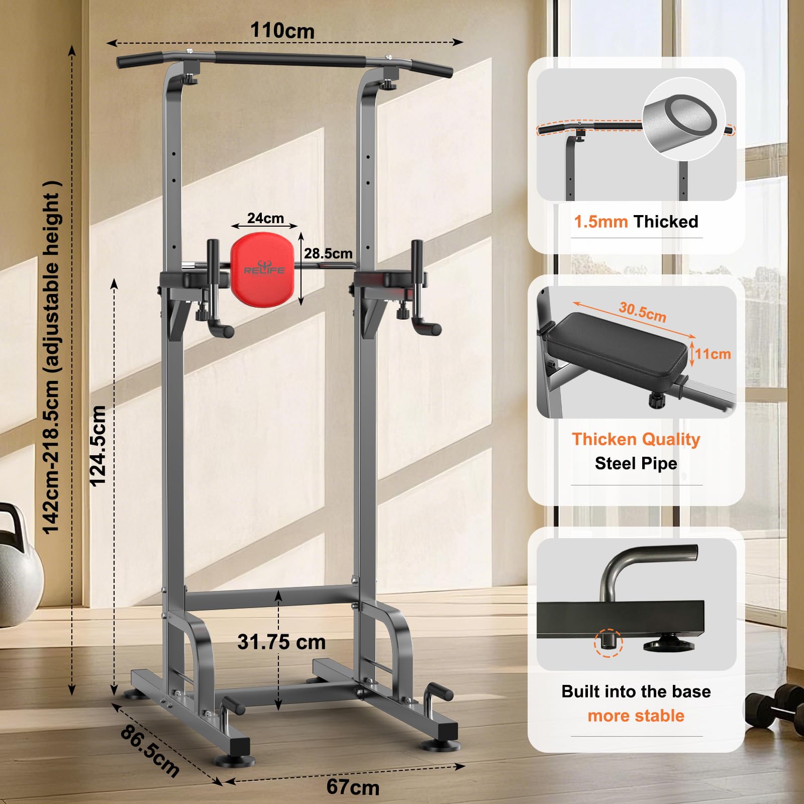 RELIFE REBUILD YOUR LIFE Ćwiczenia Power Tower Dip Pull Up Stacja podbródka Stojaki wolnostojący pręt sprzęt do treningu siłowego