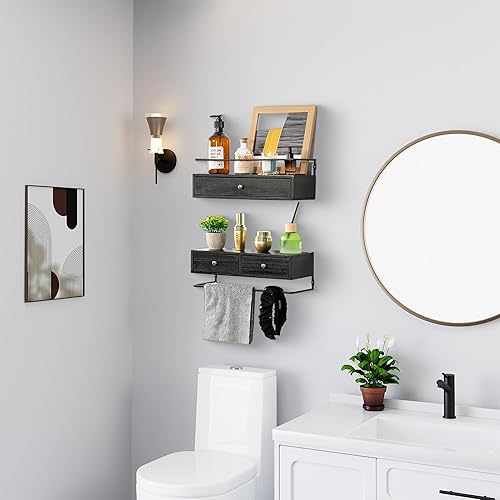 Miniatura 5 de dreampossible Estantes flotantes para almacenamiento en la pared, estante de baño montado en la pared con cajones, juego de 2, estantes de pared de