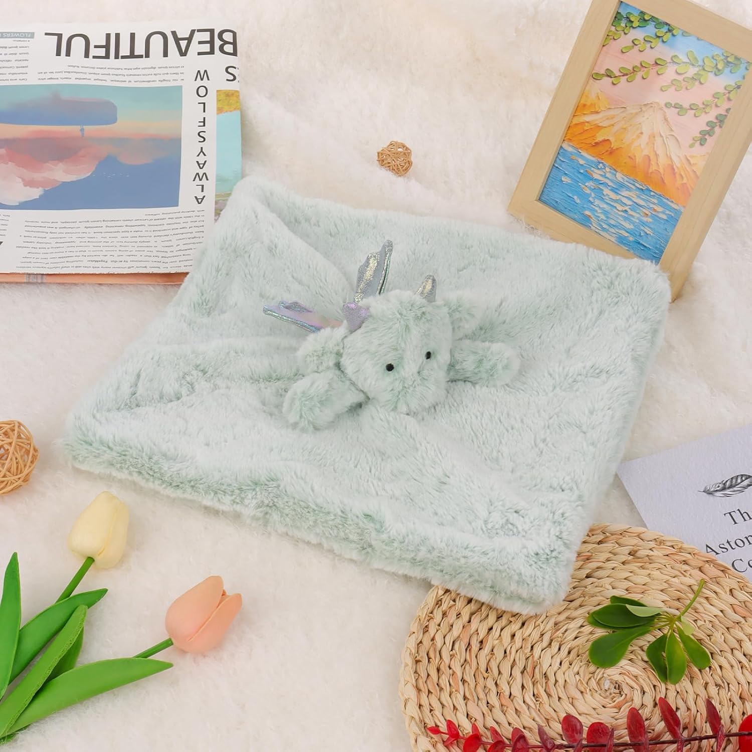 Apricot Lamb Luxury Snuggle Plush Cute Dragon Dinosaur Infant Stuffed Animals Security Blanket Nursery Character Blanket (Green Dragon, 13.8 Inches) - Image 3