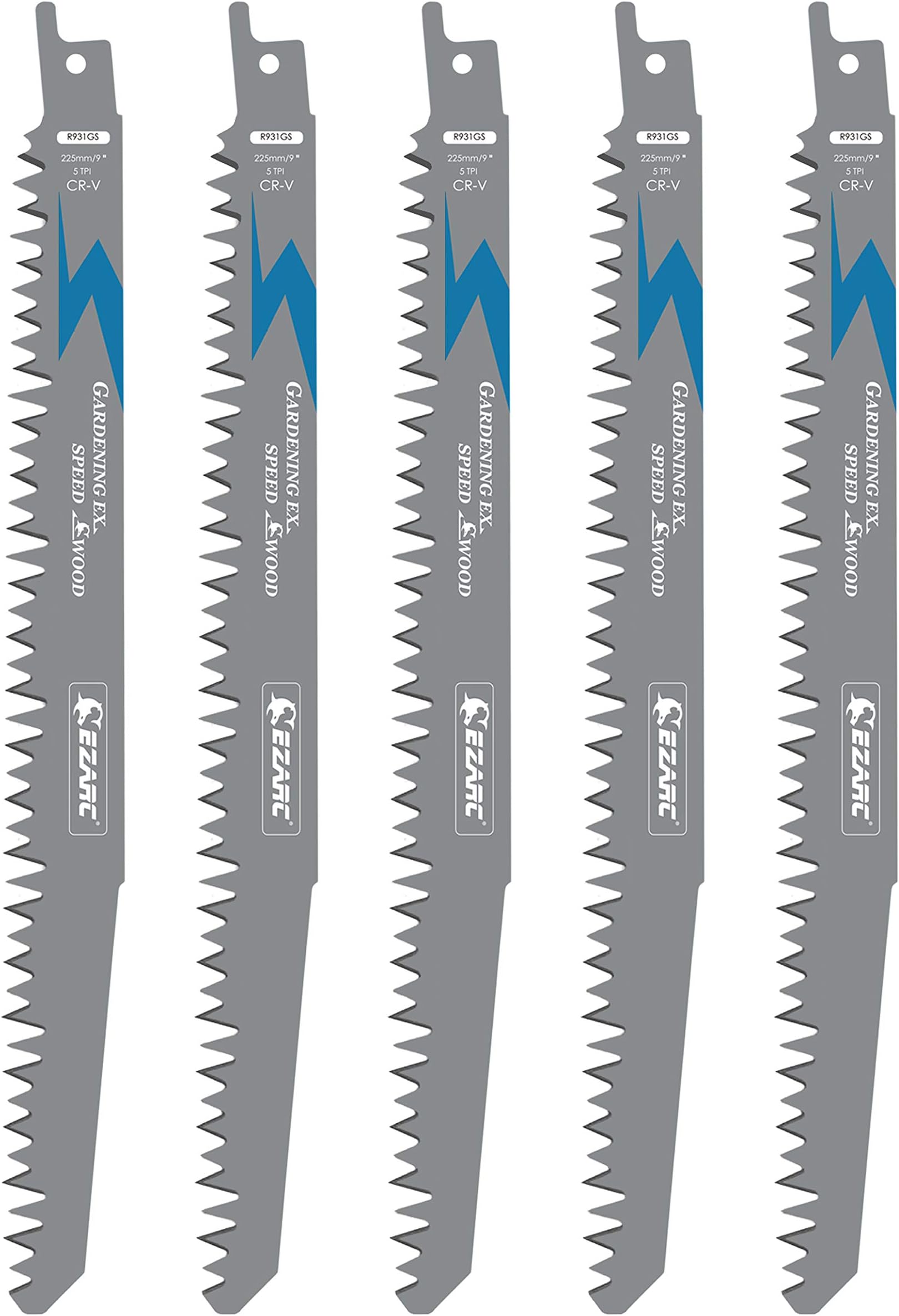 EZARC Wood Pruning Reciprocating Saw Blade, 9-Inch Recip Saw Blades R931GS 5TPI (5-Pack)