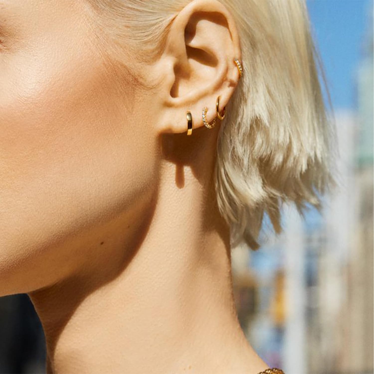 BMMYE Gold Huggie Hoop Earrings for Women Hypoallergenic 14K Gold Plated Mini Hoops Earrings Set for Multiple Piercing Lightweight Small Hoop Earrings Stack Jewelry for Gifts - Image 6