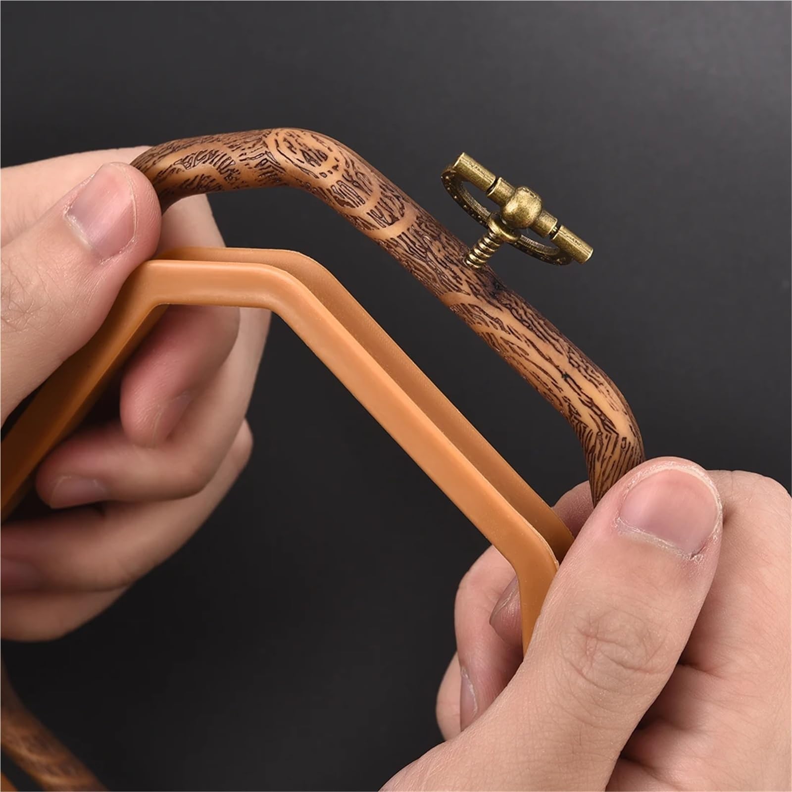 Soporte para aro de bordado DIY, kit de costura para punto de cruz, anillo, marco de imitación madera, corona redonda y cuadrada - Anillo de resina plástica, aleación, aguja de coser, manualidade