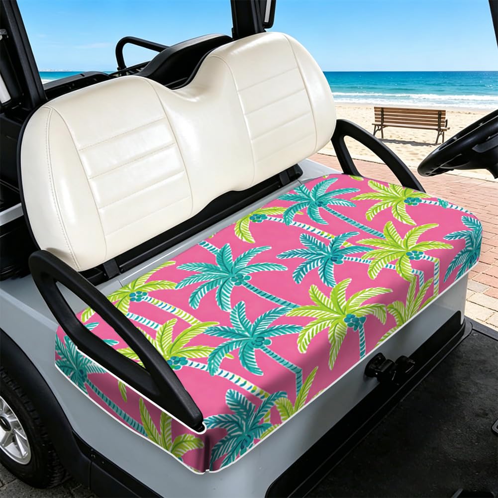 TNKBREEZE Tropical Golf Cart Seat Covers Pink Palm Trees Universal Seat Towel Blanket for Most 2-Seater Breathable Washable Golf Cart Accessories Protect Cover 51x31inch