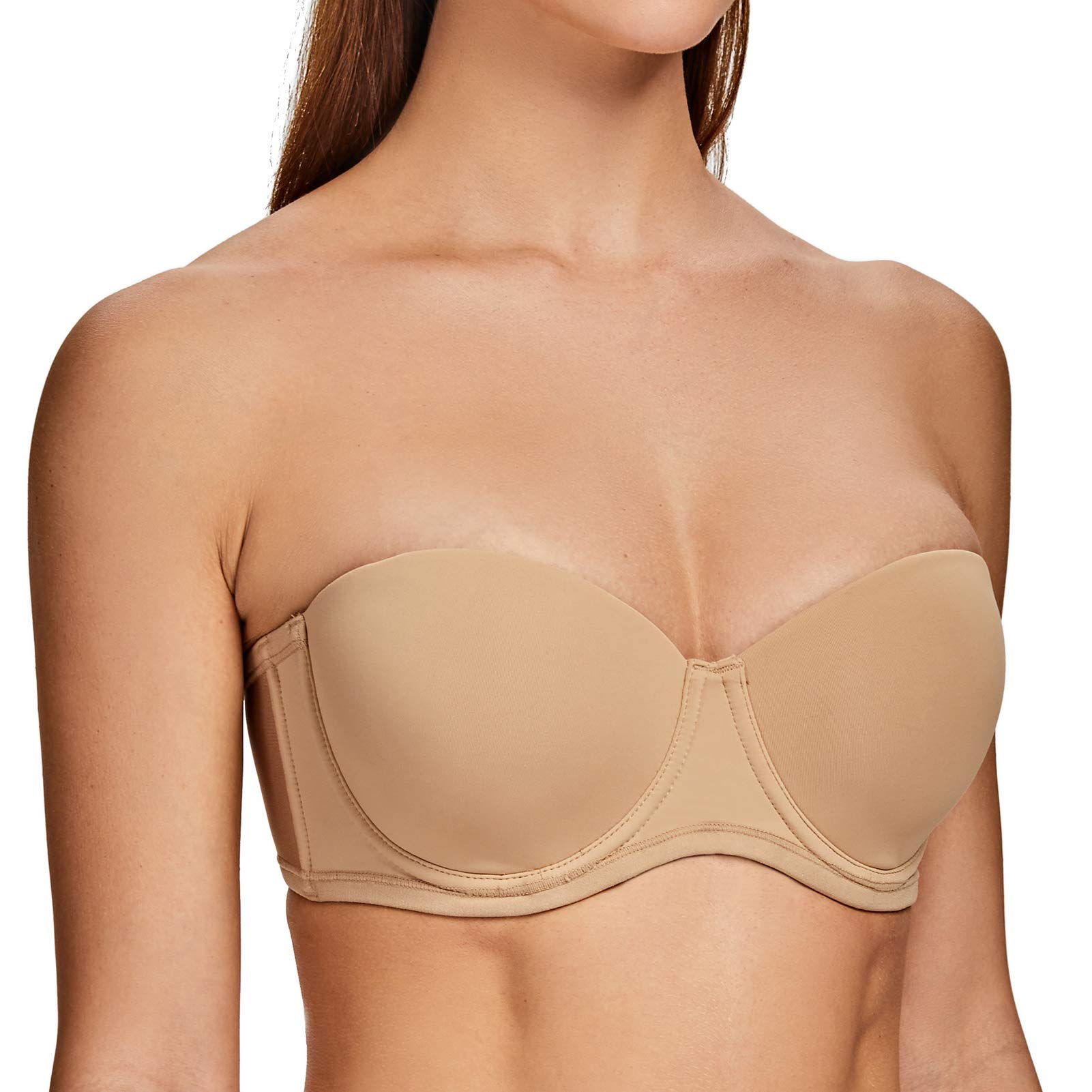 Meleneca Women's Almond Underwire Strapless Bras For Bigger Bust Back Smoothing Plus Size 38Dd
