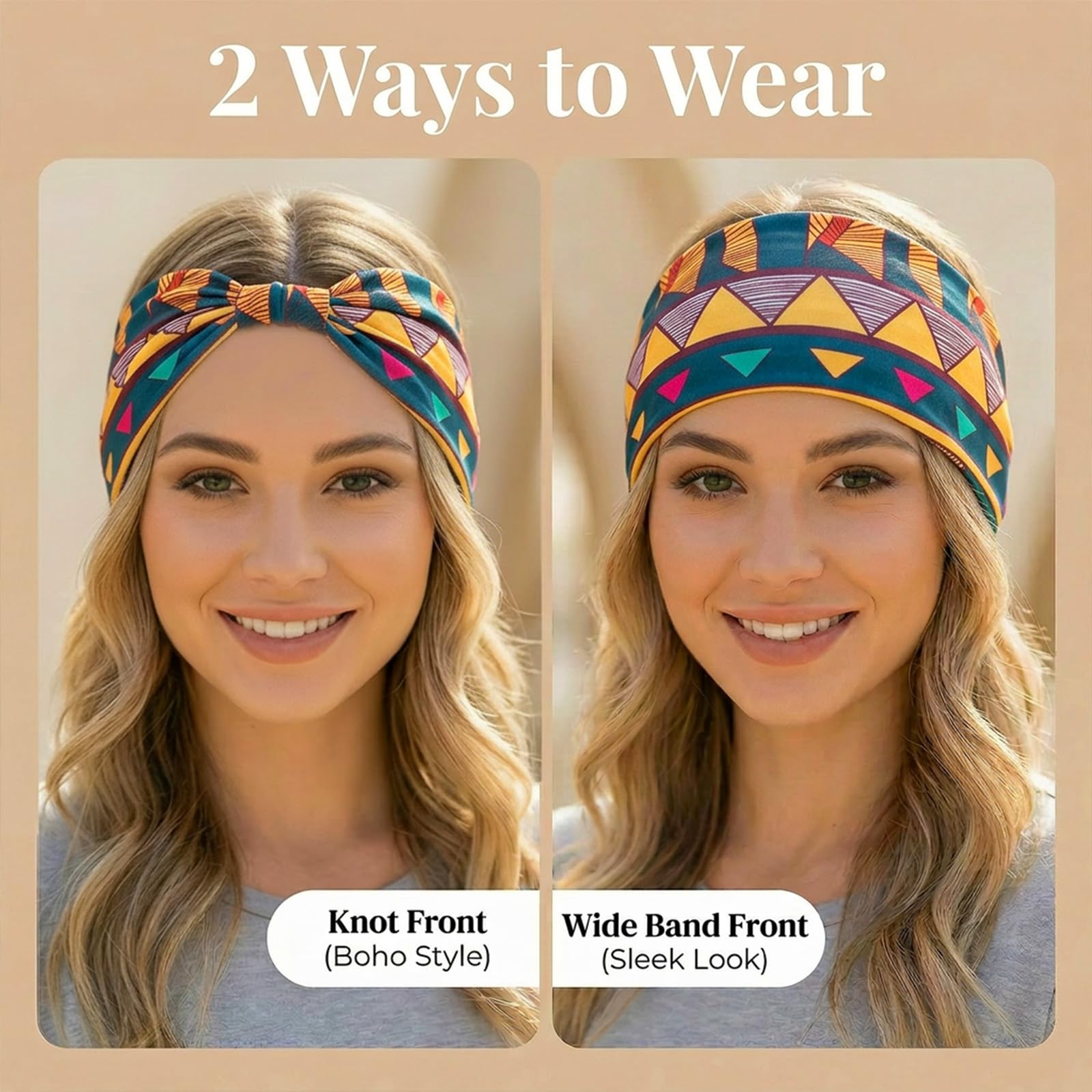Diademas anchas para mujer, estilo bohemio, para entrenamiento, anudadas, para el cabello africano, antideslizante, para yoga, correr, deportes, accesorios para el cabello, paquete de 4