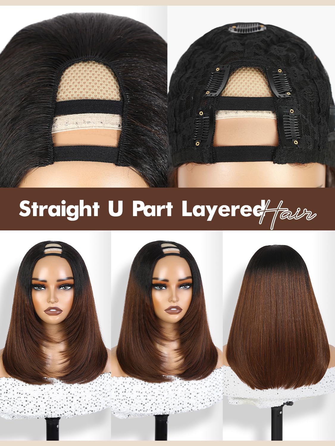 Straight U-Part Synthetic Half Wig with Layered Haircut