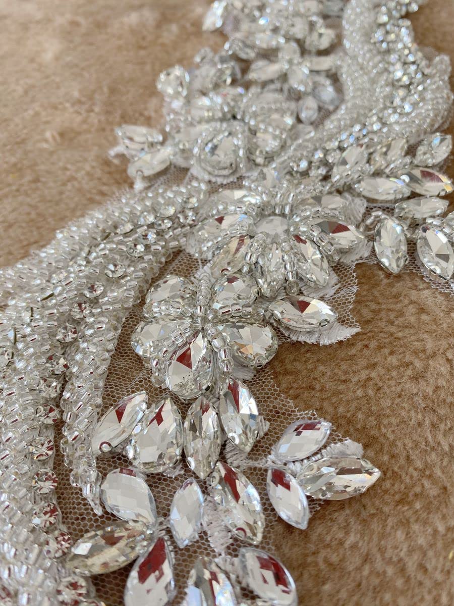 Apliques de encaje con diamantes de imitación para coser a mano, accesorios de decoración en forma de ala, parches de un par