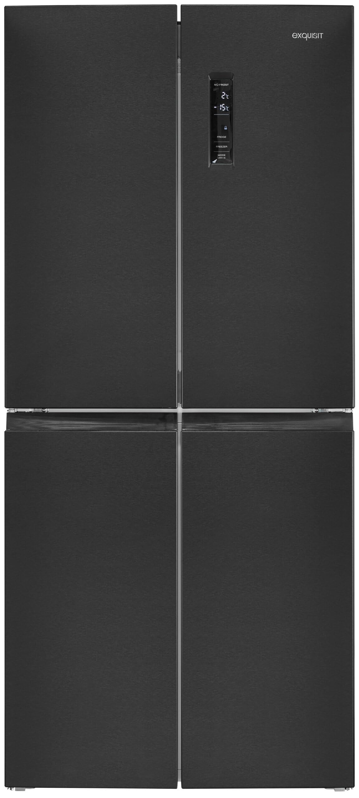 Exquisit® Frigorífico Americano 4 Puertas, 421L, Inox Oscuro, Clase C, No-Frost Total, Control Electrónico, Congelación Rápida, Función Vacaciones, Medidas (180,0 x 79,5 x 70,0 cm)