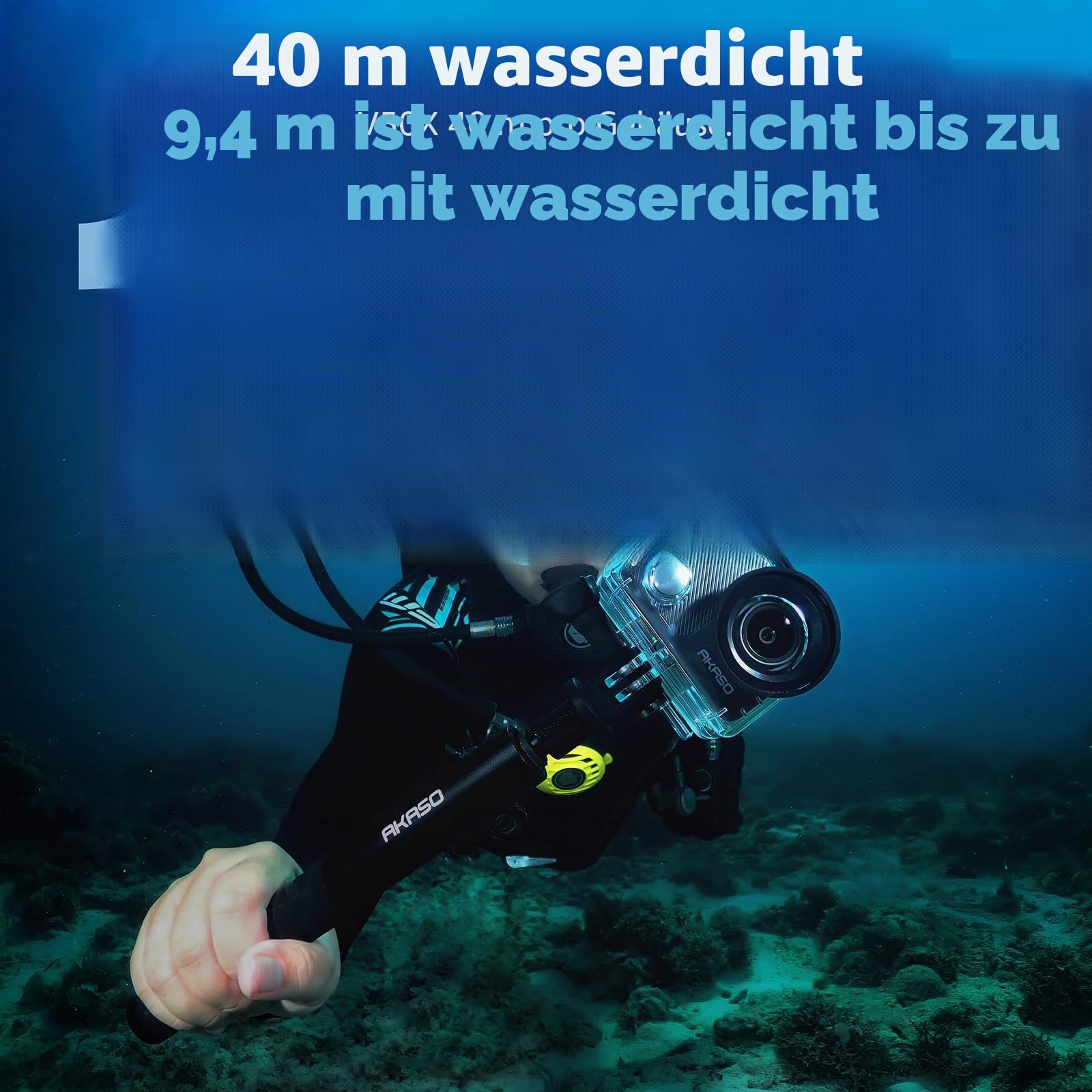 AKASO Action Cam 4K30FPS Unterwasserkamera WiFi 40M EIS Anti-Shake Action Kamera 4X Zoom mit Touchscreen, Fernbedienung, Sportkamera Wasserdicht Gehäuse,Helmzubehör-Kit V50X
