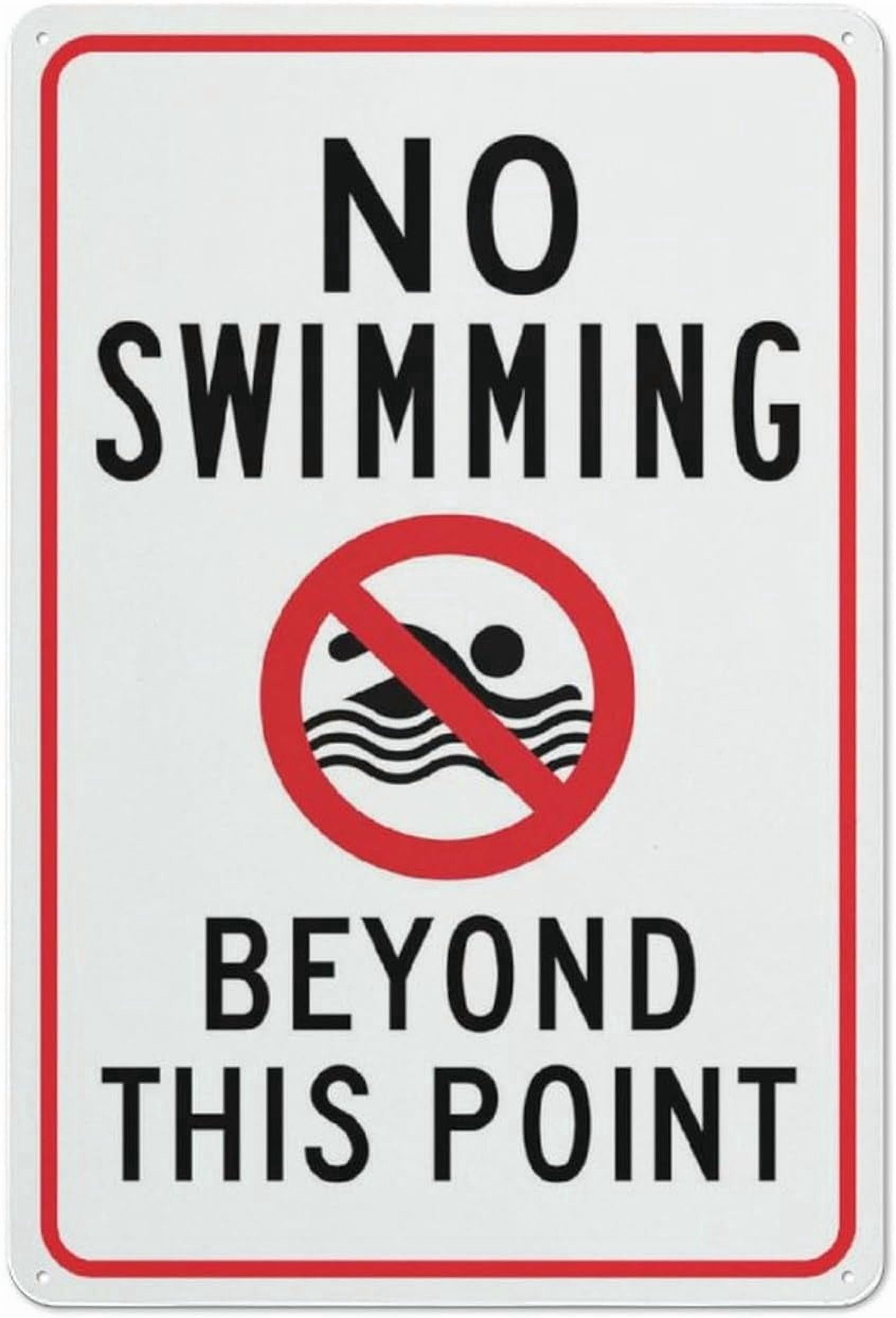 (2-Pack) Metal Tin Sign No Swimming Beyond This Point Sign 8""X12"" Rust Free Signs Outdoor, Sign For Home, Business, Yard