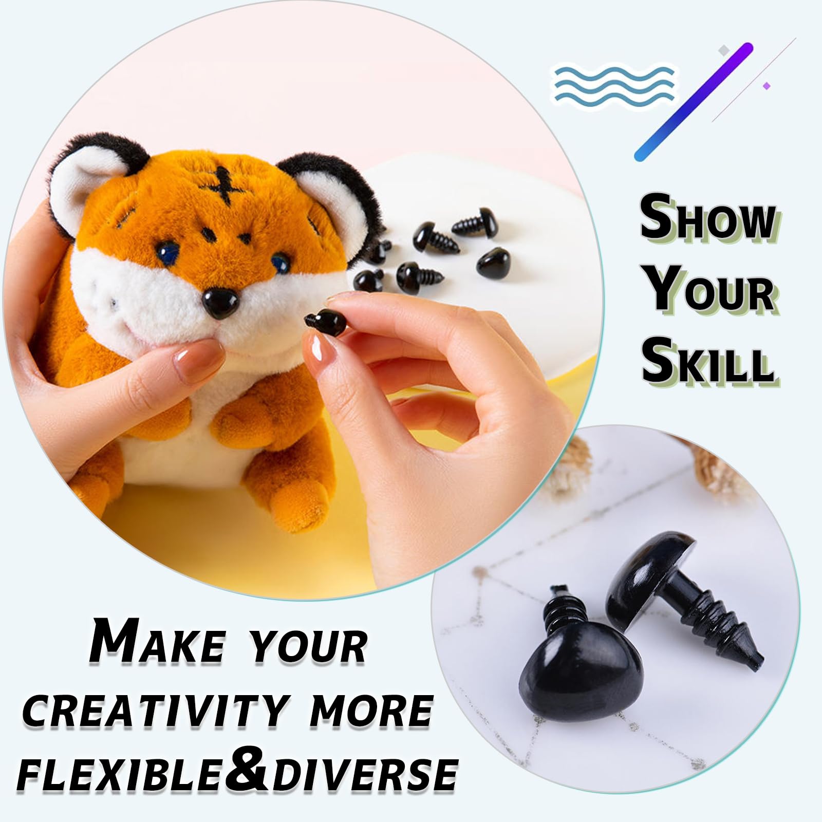 MAEXUS® Nasi di sicurezza per elettoni 【30 pezzi】Naso Amigurumi, occhi per elettoni, mini naselli di sicurezza Amigurumi, naselli di sicurezza in plastica per progetti fai da te, 6 misure