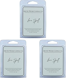 Love Spell Wax Melts (Pack of 3) | Arctic Wicks Coconut and Beeswax Wax Melt Tarts | 6 Cubes Per 2.5oz Pack | Premium Scented Wax for Wax Warmers and Tarts | Non Toxic USDA Biobased Certified