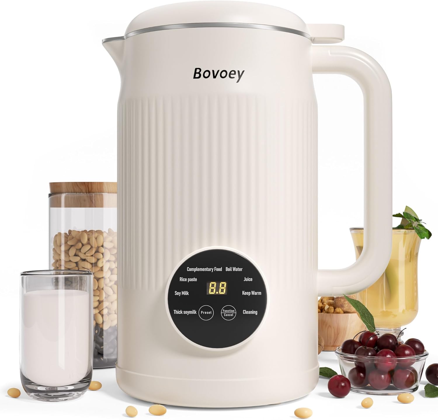 Nut Milk Maker Machine,8 in 1 Soy Milk Maker Automatic for Almond,Oat,Plant-Based Milk and Non-Dairy Beverages,40oz Almond Milk Maker Machine with Delay Start/Self Clean/Boil Water (Light White)
