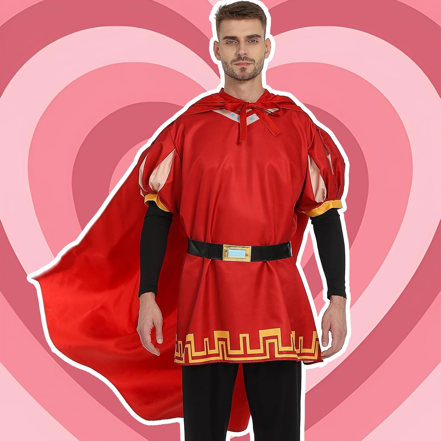 POEWAUVE Halloween Men Costume Outfits Red Cloak Top Robe Cape Glove Belt Oversleeve Fancy Dress