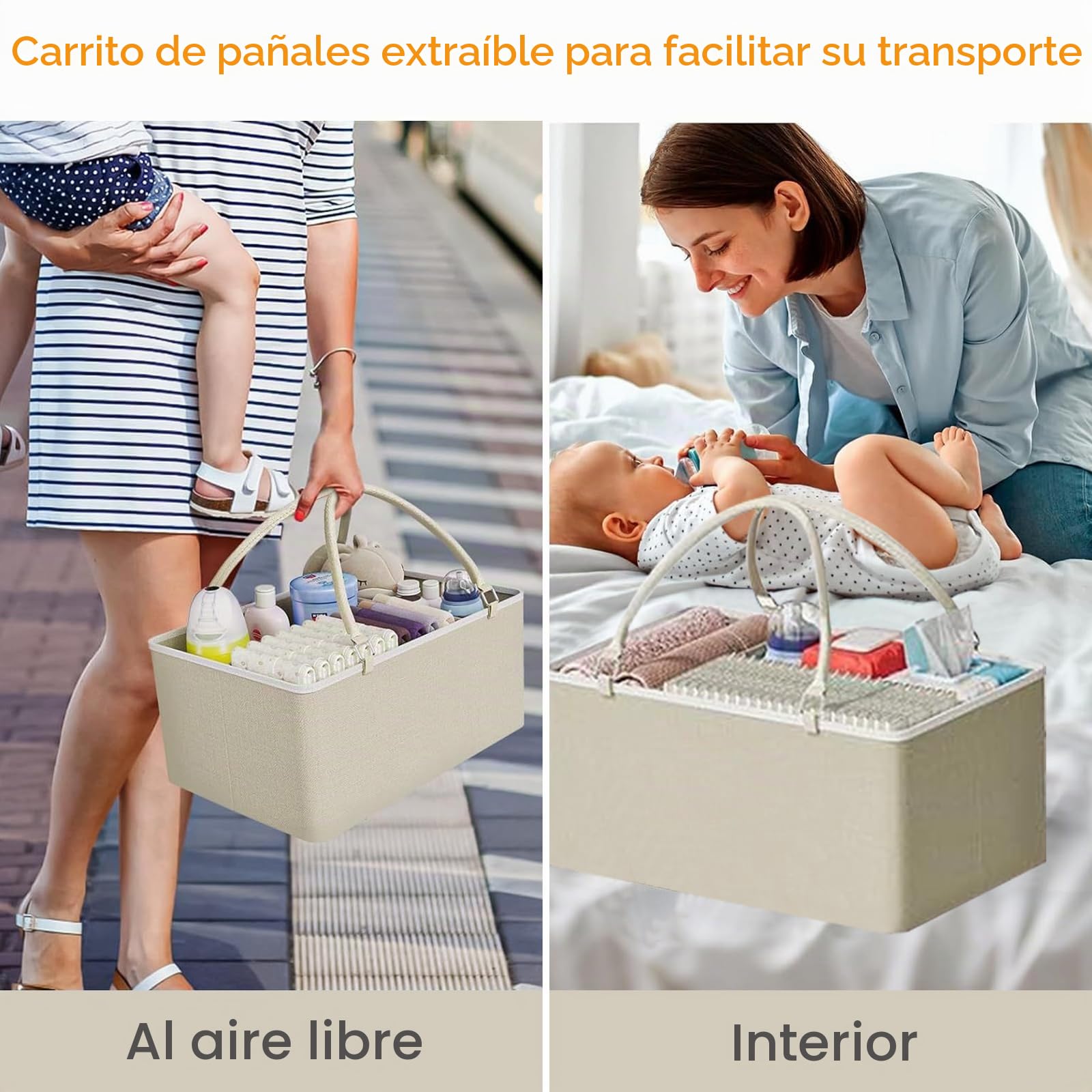 Carrito Organizador para Bebé con 3 Cajones y Estantes | Con Ruedas, Cesta Portátil y Bolsa, Beige, 82 × 29 × 85 cm, Ideal para Dormitorio o Guardería