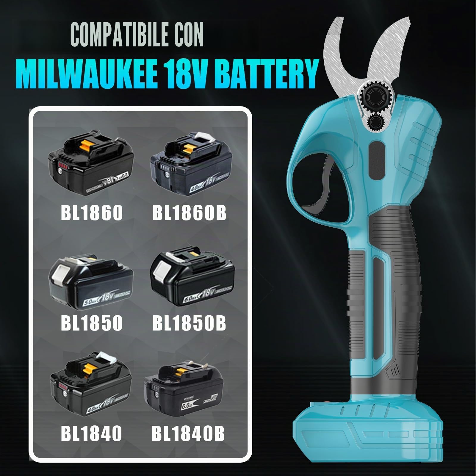 Forbici da potatura elettriche professionali con batteria di ricambio per Makita, forbici da potatura a batteria 2 x 3,0 Ah, diametro massimo di taglio 30 mm, rami con batteria per potatura da
