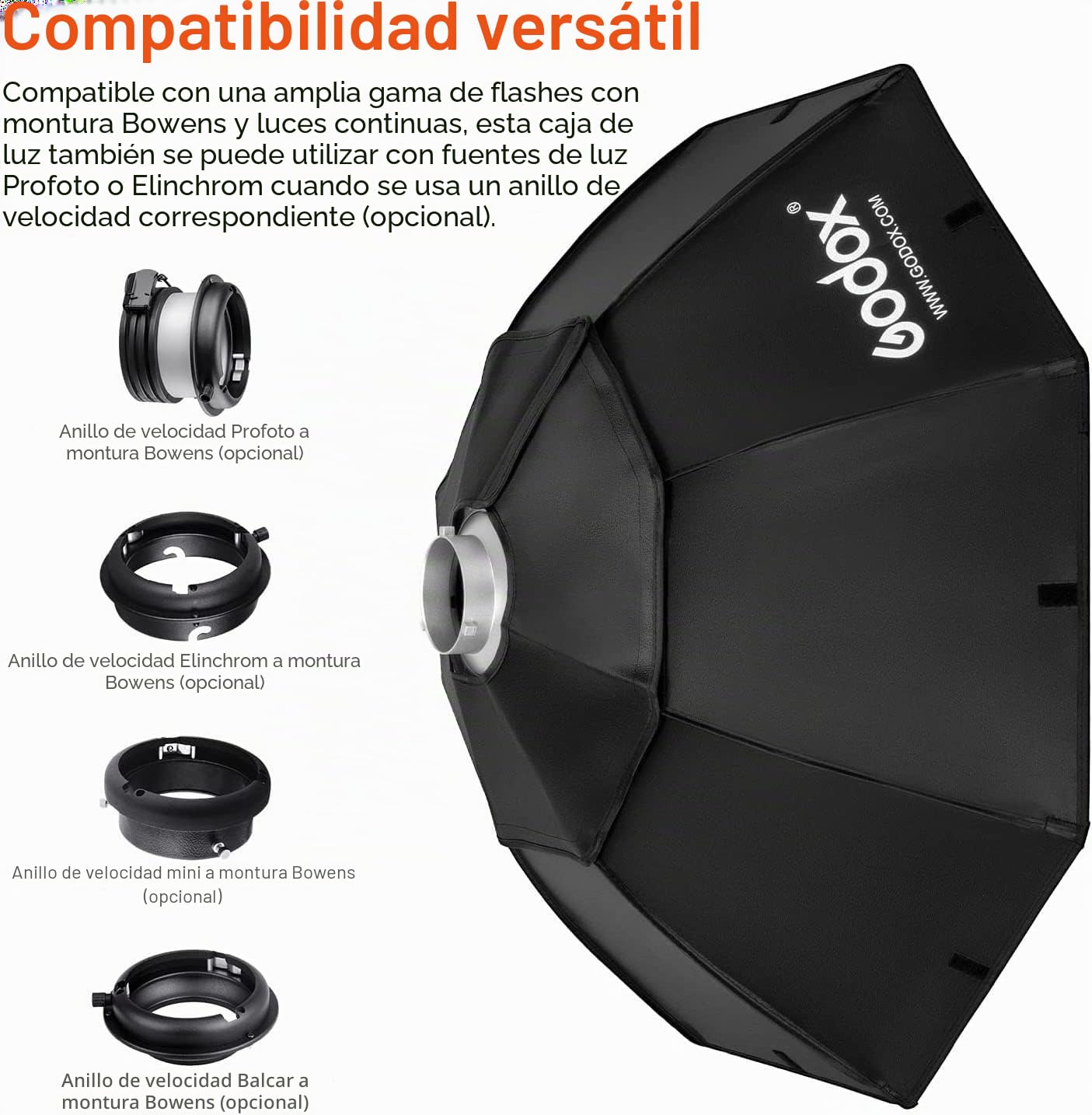 Godox Top Octagon Softbox 37" 95cm Bowens Mount para Estudio Strobe Flash Luz (SB-BW 95cm)