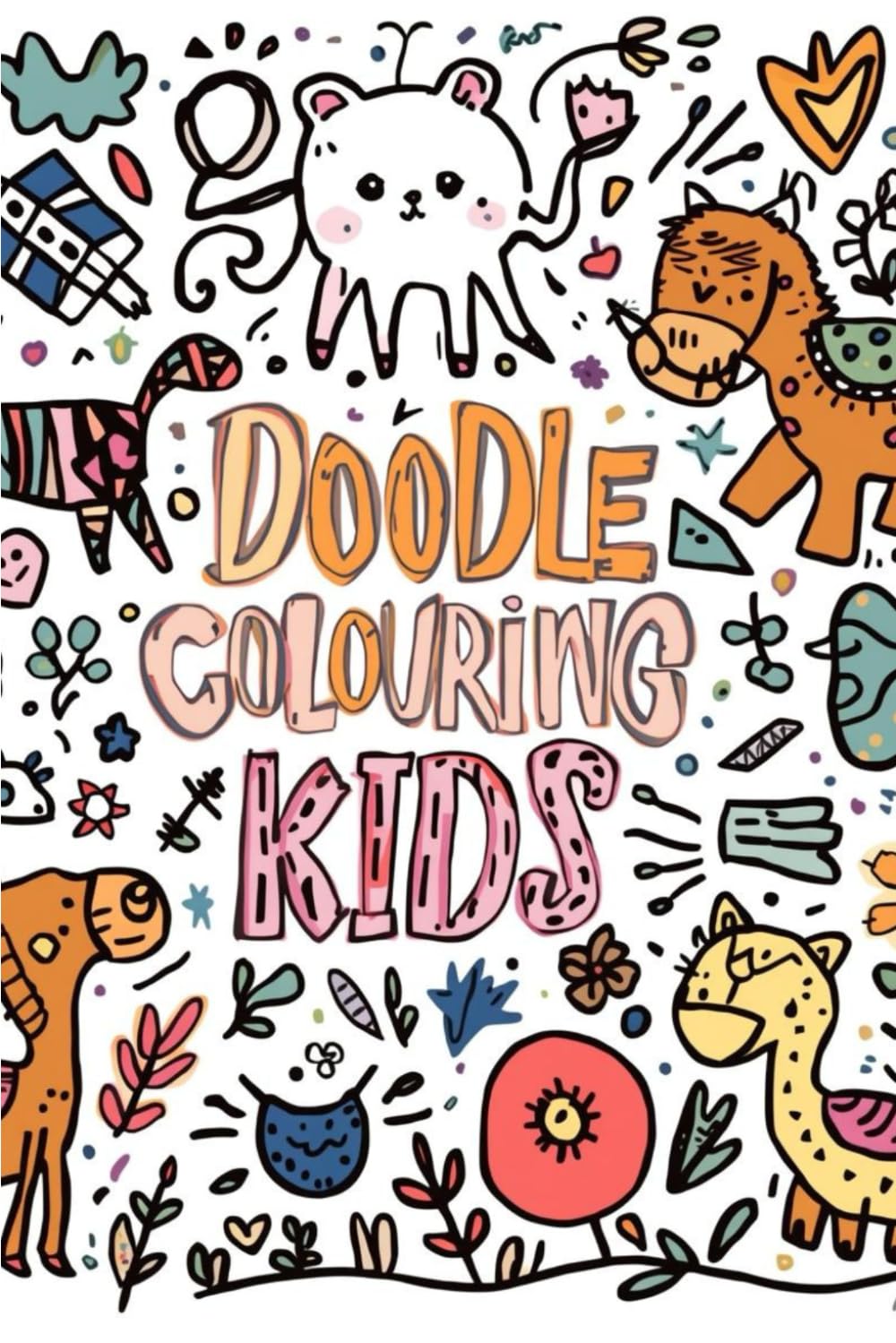 Cute & Easy Doodle Colouring Book for Kids: 49 Adorable Animal Pages with Bold Lines for Ages 3-8