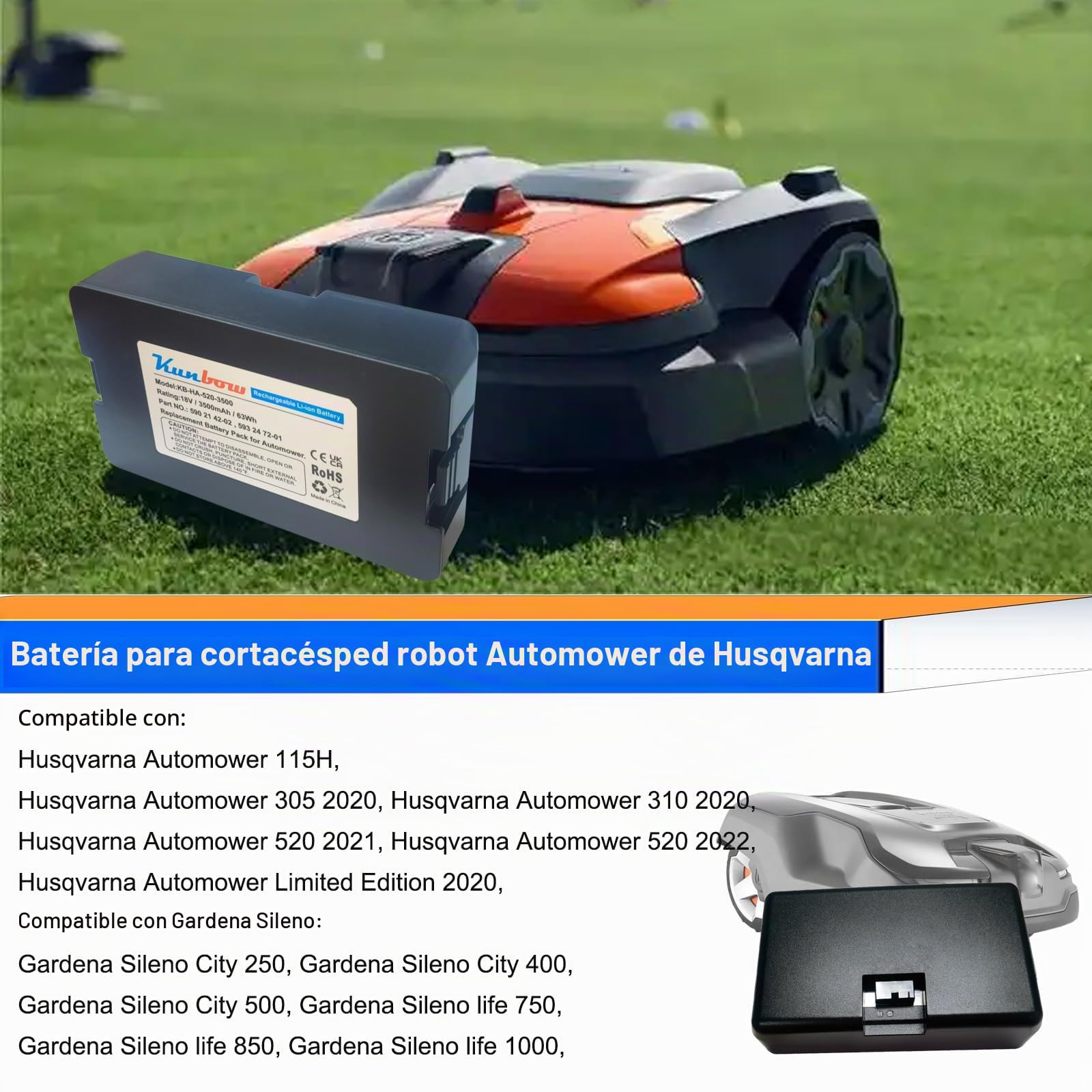 Batería de repuesto para robot cortacésped Husqvarna Automower 115H, Automower 305 2020, Automower 310 2020, Automower 520 2021, Automower 520 2022, Automower Limited Edition 2020, Gardena Sileno Life