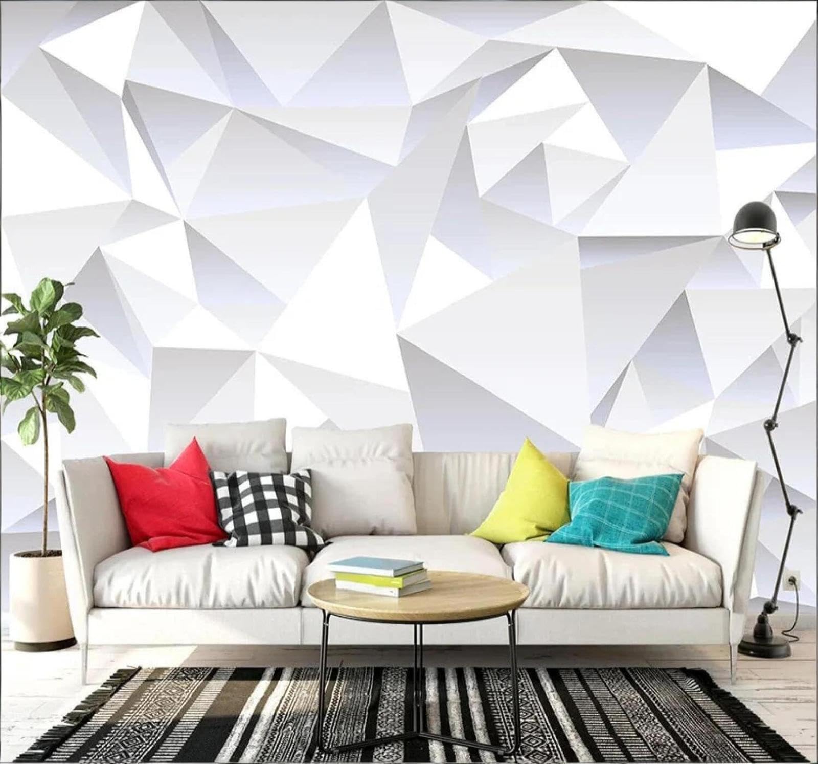 XLMING Abstract Three Dimensional White Triangle Geometric 3D Wallpaper Luxury Home Dining Decor Paste Sofa Living Room The Wall for Bedroom Mural-430cm×300cm