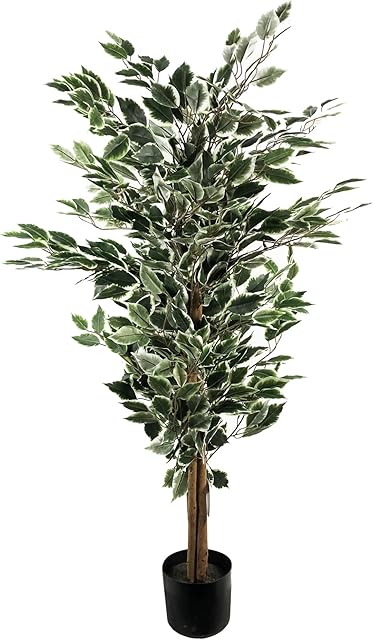 Leaf Artificial Ficus Tree/Plant, Mixed Materials, Variagated Tall Natural, 130cm
