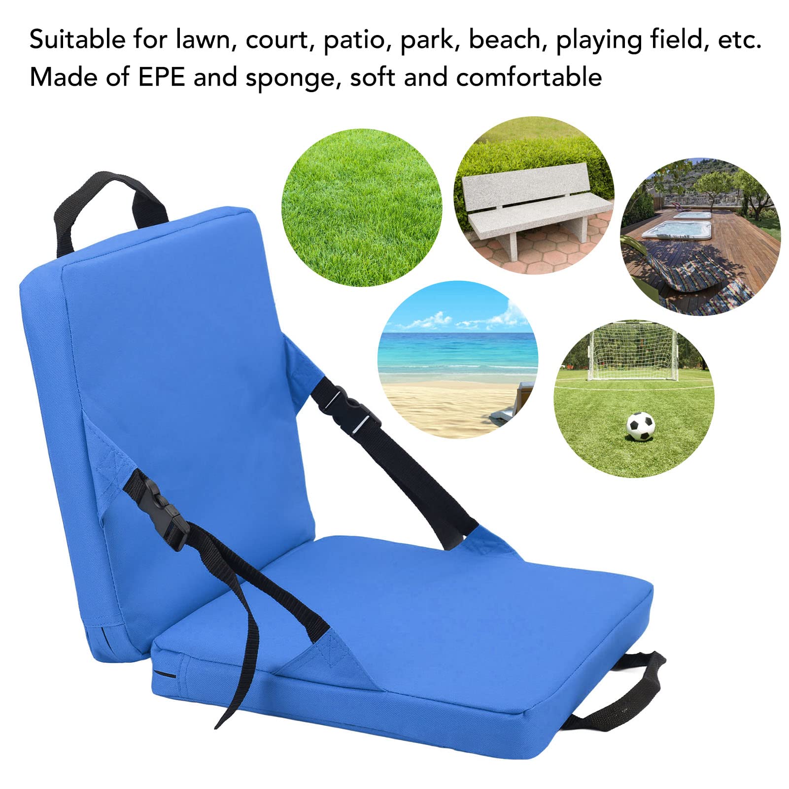 Fockety Cojín de Asiento de Estadio Portátil, Silla de Suelo Acolchada Plegable para Exteriores con Respaldo, Asiento de Blanqueador de Estadio Ligero para Eventos Deportivos, Camping, Playa