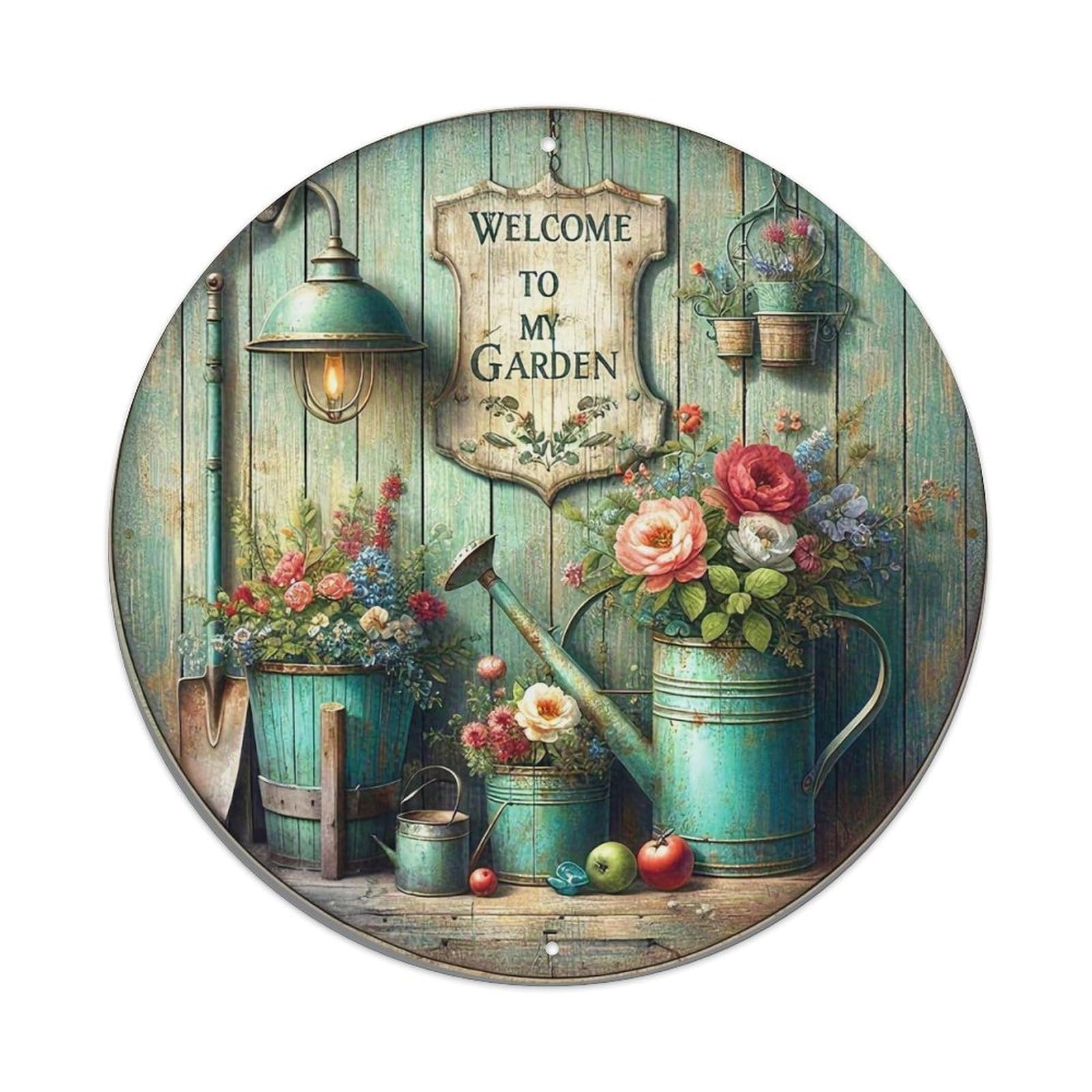 Garden Theme With Floral Decor Round Tin Sign Vintage Metal Sign Home Bar Garden Indoor & Outdoor Wall Decor Retro Metal Poster 8x8 Inch