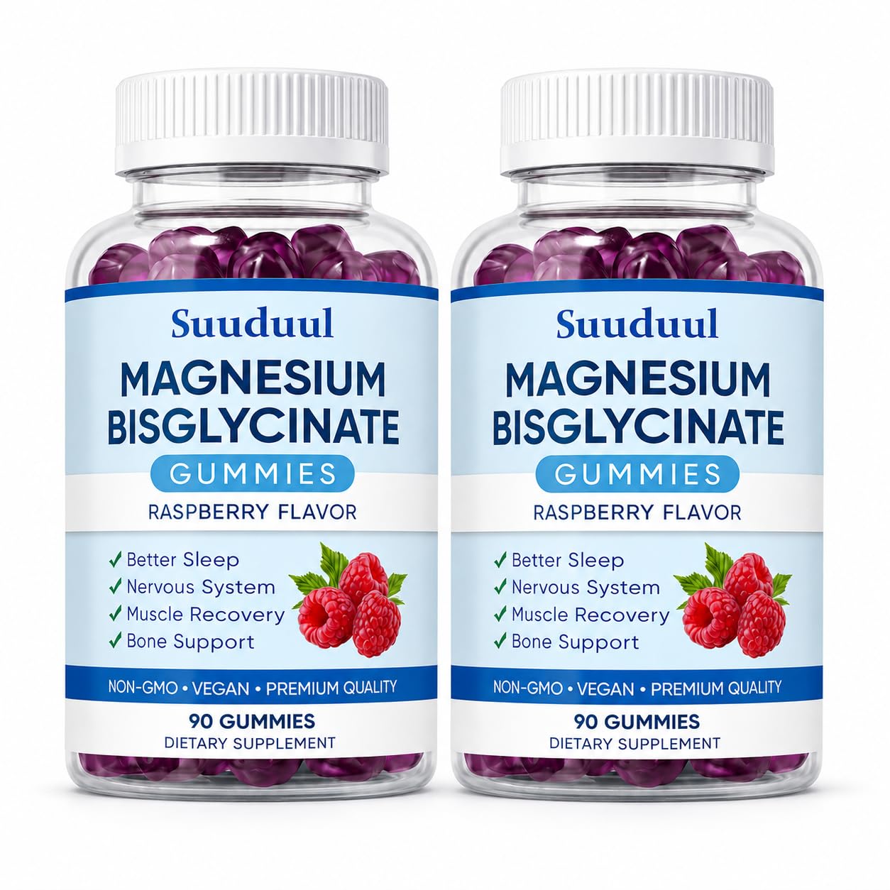 Magnesium Bisglycinate Gummies, 400mg High Absorption Magnesium Supplement, Raspberry Flavor, Supports Muscle & Nerve Function, Relaxation & Daily Wellness, Vegan, 90 Gummies (2 Bottles) 2pcs