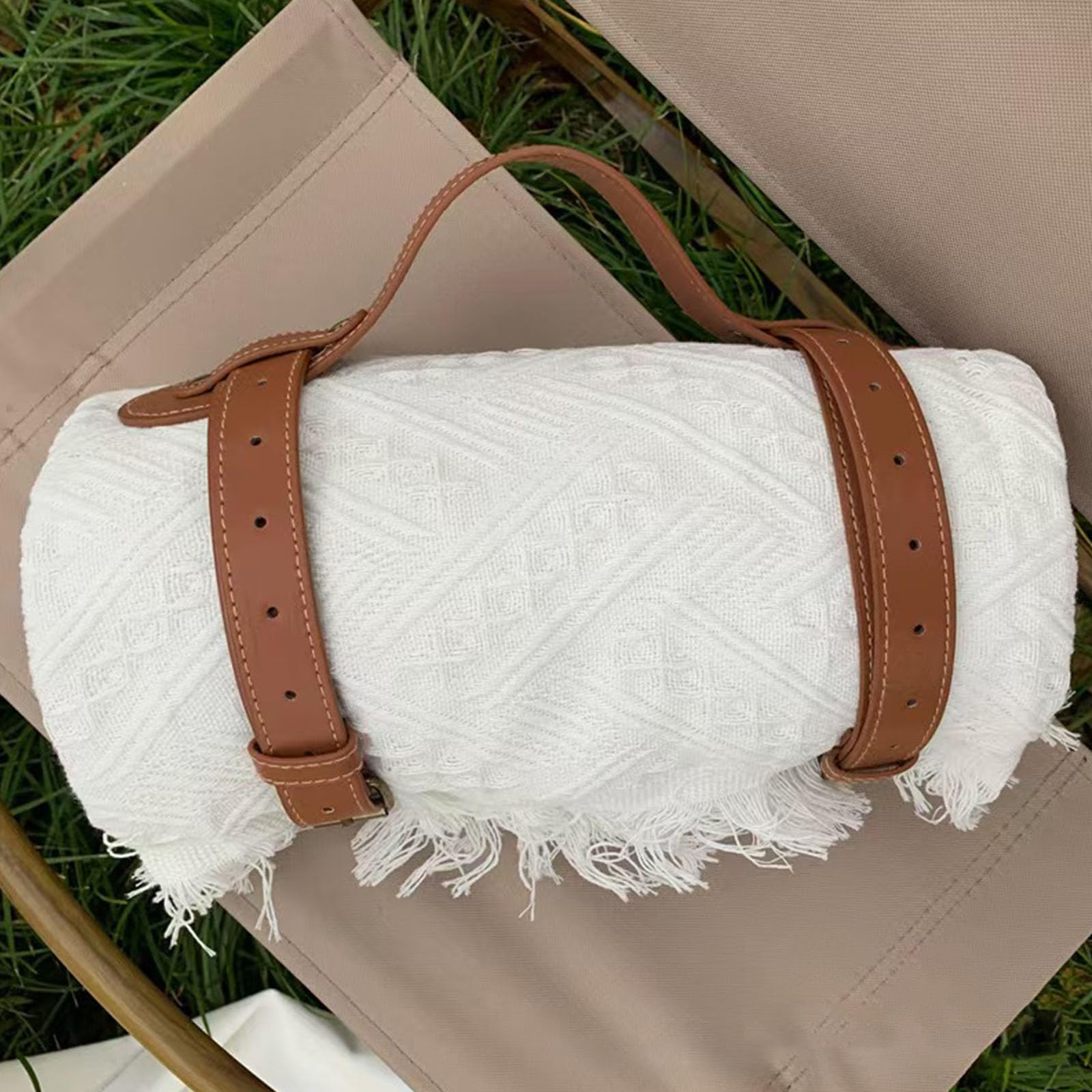 Große Outdoor-Decke mit Ledergriffen, 180 x 130 cm, Campingmatte für Strand und Reisen, Outdoor-Sitzmatte
