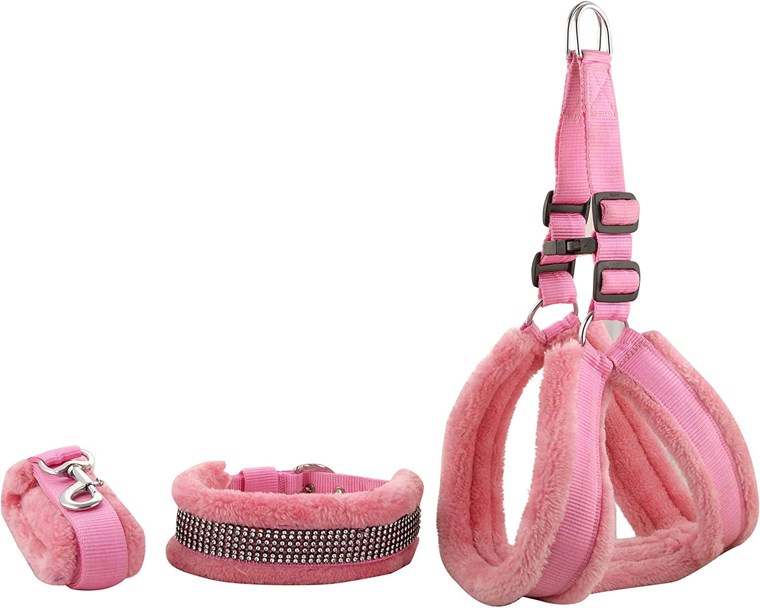 CAVALRY Nylon Fur Dog Harness,Dog Collar&Leash Adjustable Pink (B08XQMSH9K) Amazon Price History, Amazon Price Tracker