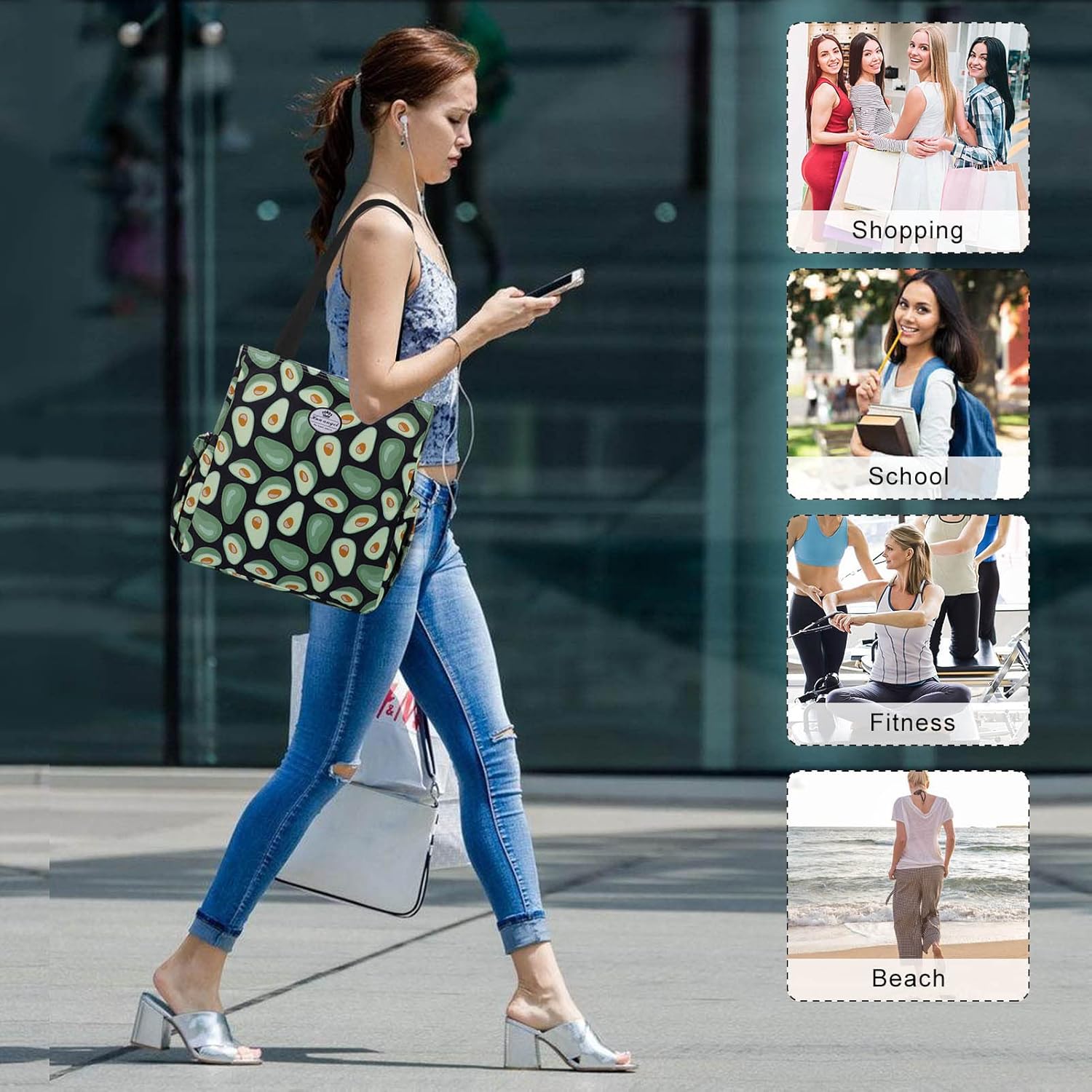 HUA ANGEL Floral Tote Bag - Casual Shoulder Bag Daily Tote Bag with Zipper Gym Travel Shopping Work Handbag for Women - Image 7