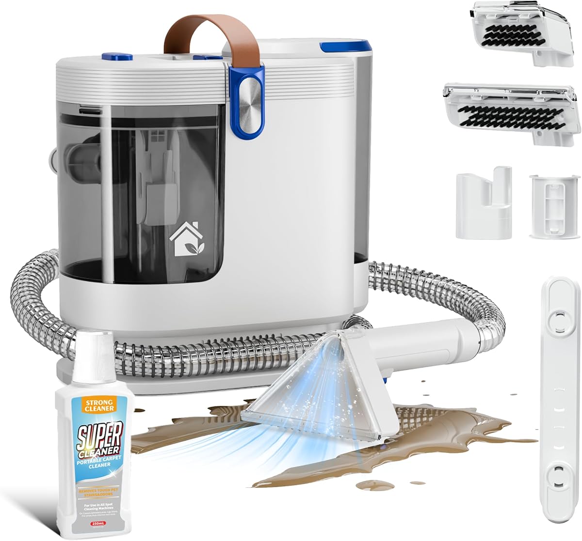 Portable Upholstery and Carpet Cleaner Machine, 15Kpa Spot Cleaner Deep Cleans Pet Stains, Couch Cleaner with 3 Tools and Self-Cleaning System for Area Rugs, Furniture, Stair, Car, Teal