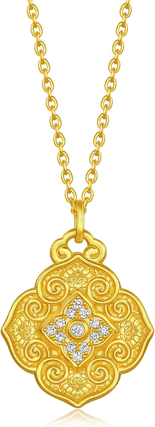 CHOW SANG SANG 999 24K Gold Cultural Blessings Auspicious Ruyi Diamond Necklace for Women 47cm 95313N