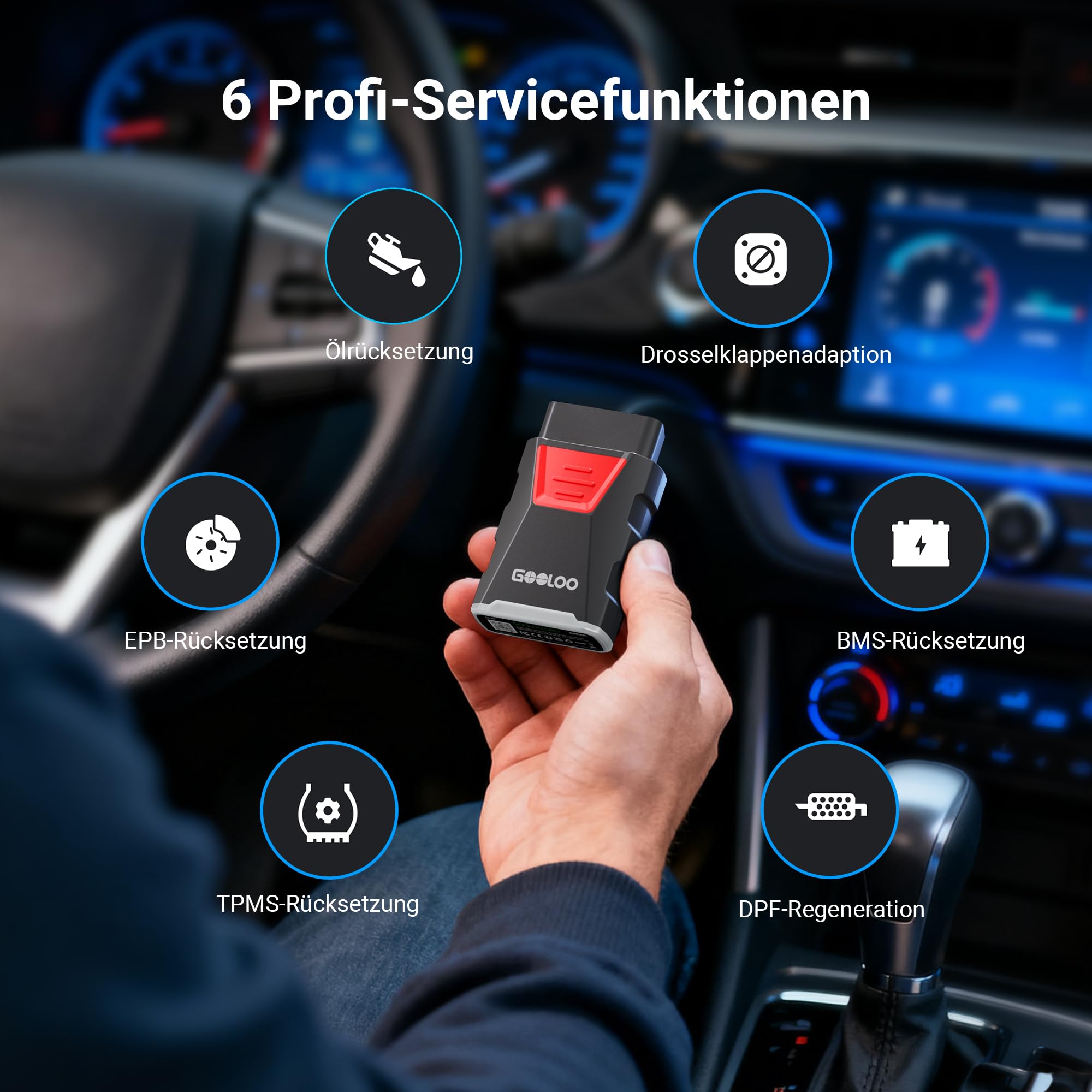 GOOLOO DEEPSCAN DS100 OBD2 Diagnosegerät Bluetooth Vollsystem-Diagnosegerät mit Auto-Codeleser, 6+ Hot Reset(Öl/Throttle/EPB/TPMS/BMS/DPF), Reparatur-Guide, Motor-Check, für iOS/Android