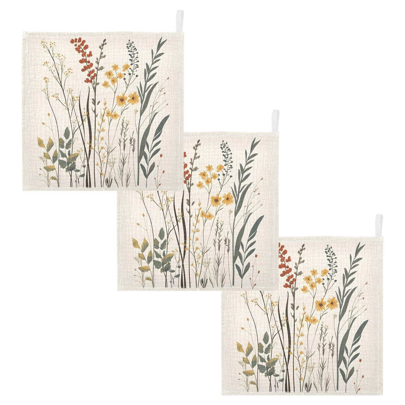 YETTASBIN Botanical Tall Grasses Muslin Baby Hand Washcloths Soft Cotton Bath Face Towel 4 Layers Extra Absorbent Feeding