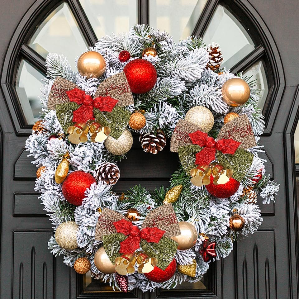 Garneck 20pcs Christmas Bows with Bells Xmas Garland Wreath Bows Ornaments Mini Bow for Christmas Tree Decor Small Linen Bowknot for Crafts Holiday Wedding Party Presents Wrapping Supplies - Image 6