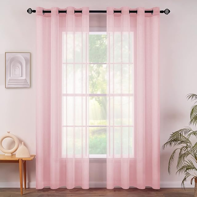 MIULEE Przezroczyste zasłony okienne, eleganckie, woalowe, do sypialni, salonu, 2 szt., z przelotkami, różowe (Baby Pink), 140 x 223 cm (szer. x dł.)8