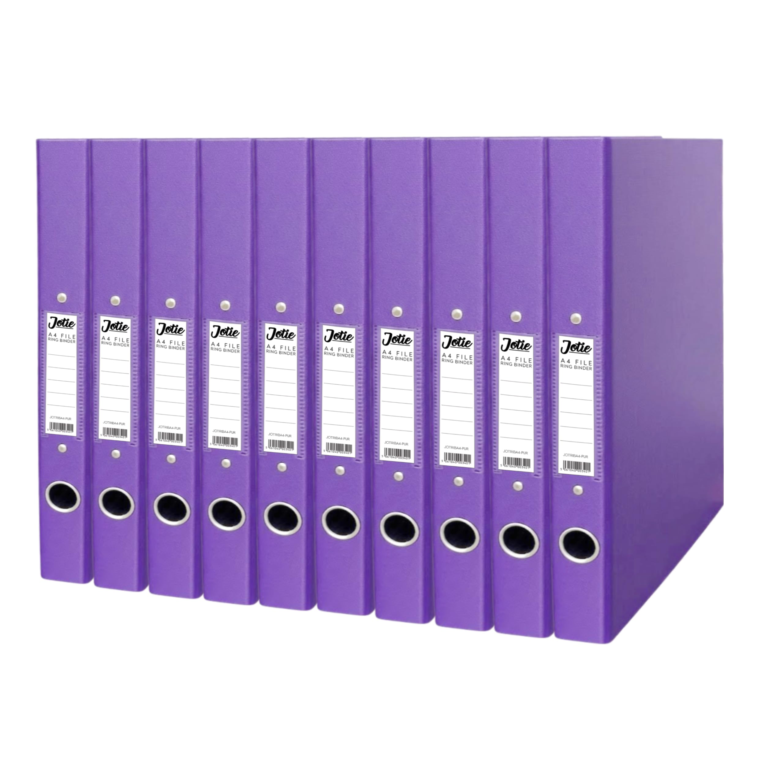 Jotie A4 Ring Binder Folder, Durable 2 Ring A4 Binder for Files & Documents, 40mm Spine, 250 Sheet Capacity, Thumb Hole & Spine Label, Office School File Storage, Purple, Pack of 10